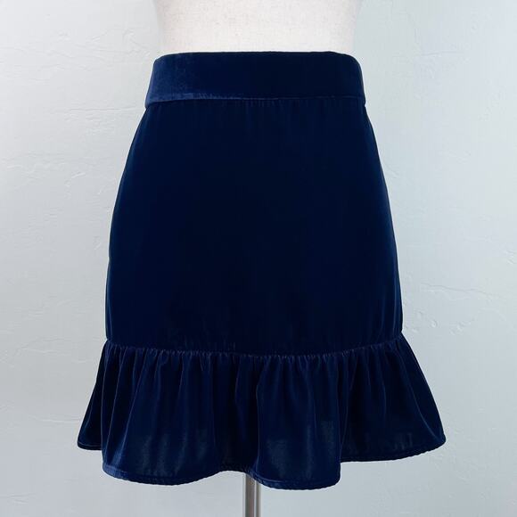 J. Crew Navy Blue Velvet Flounce Ruffle Mini Skirt NWT - Picture 2 of 10